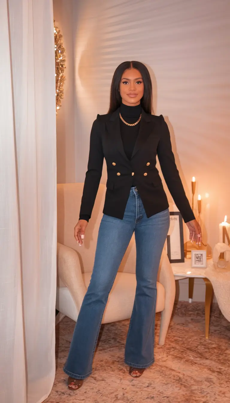 fall outfits with jeans 2025 Power Casual in Gold & Black