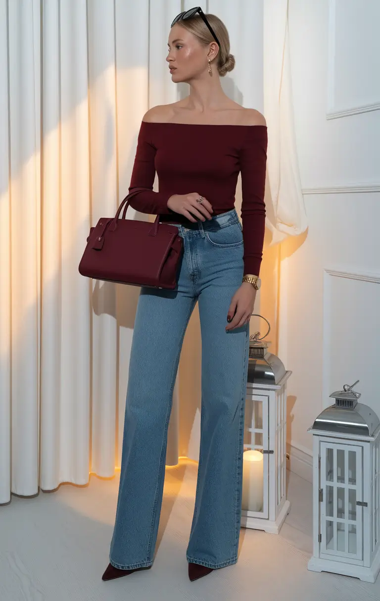 fall outfits with jeans 2025 Off-Shoulder Elegance Meets Everyday Denim