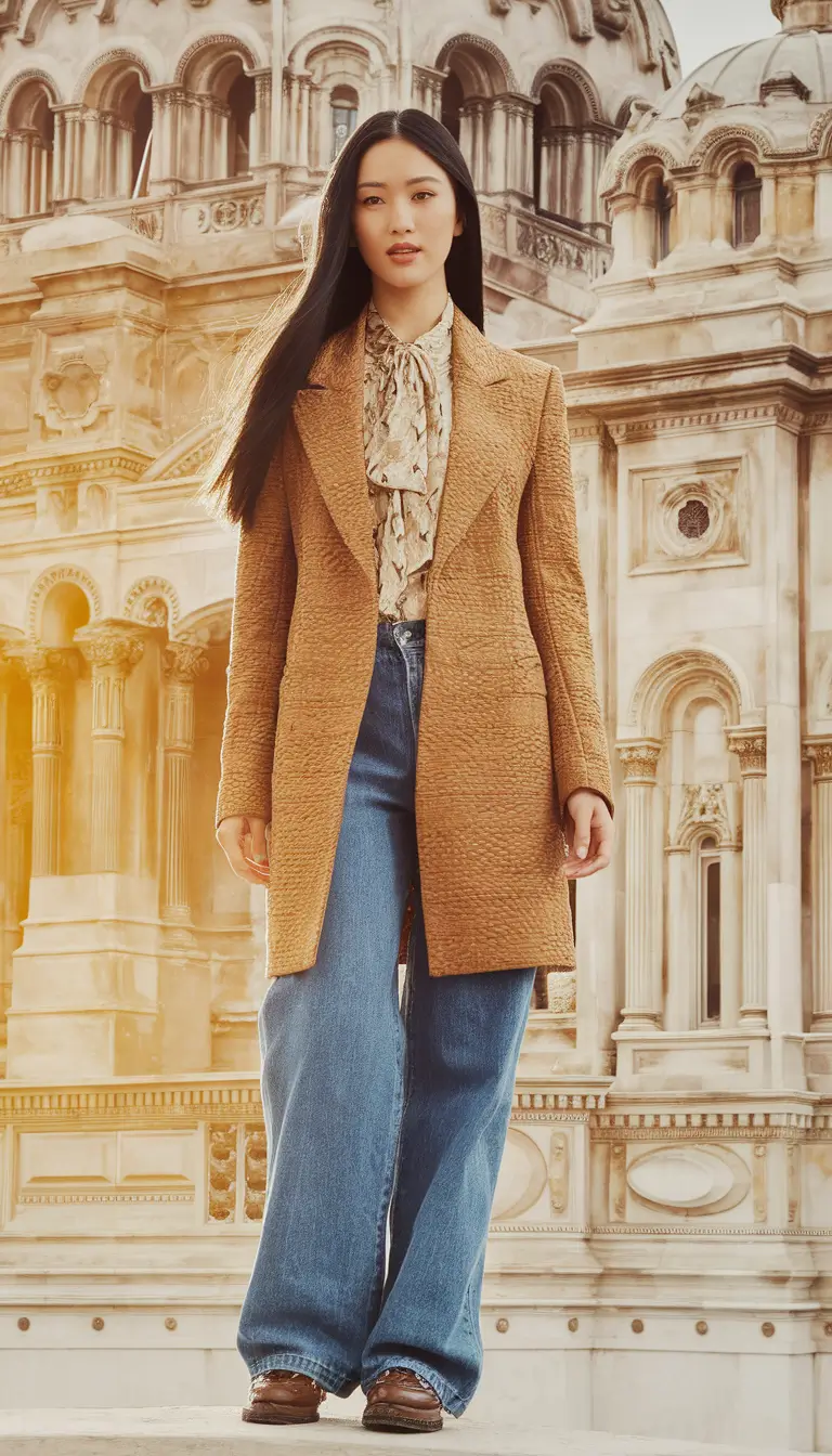 fall outfits with jeans 2025 Structured Coat Meets Soft Drama