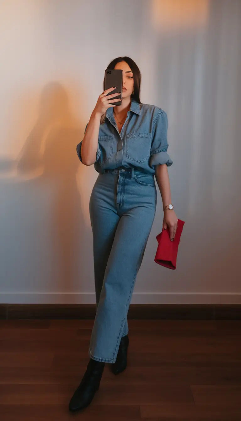 fall outfits with jeans 2025 Sharp Double Denim with a Twist