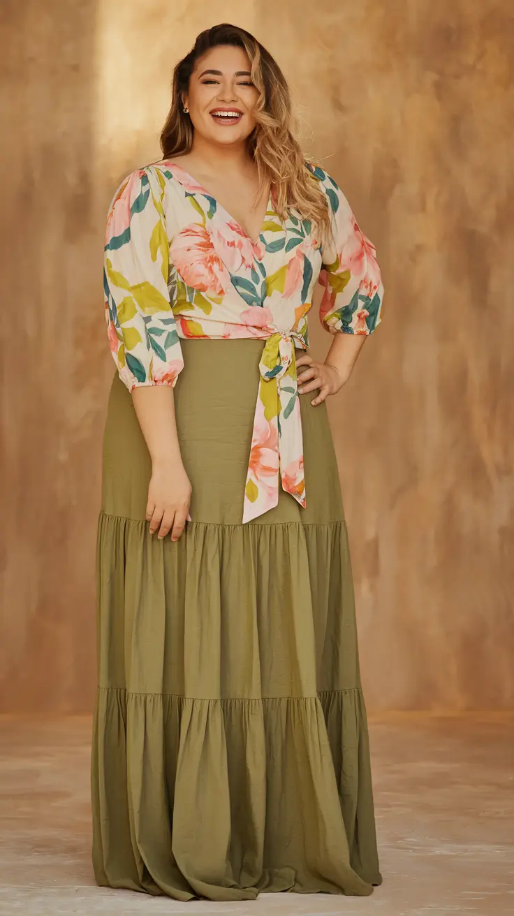 fall plus size capsule wardrobe Romantic Florals and Olive Tiers