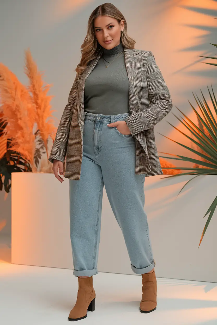 fall plus size capsule wardrobe Boyfriend Jeans and Blazer: Effortlessly Cool Layers