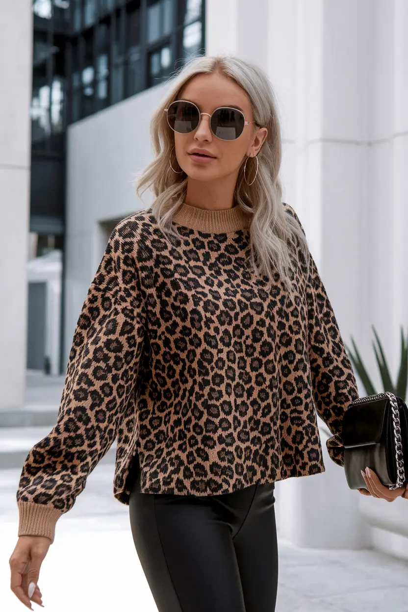 fall sweater outfits ideas 2025 Leopard Luxe on the Street