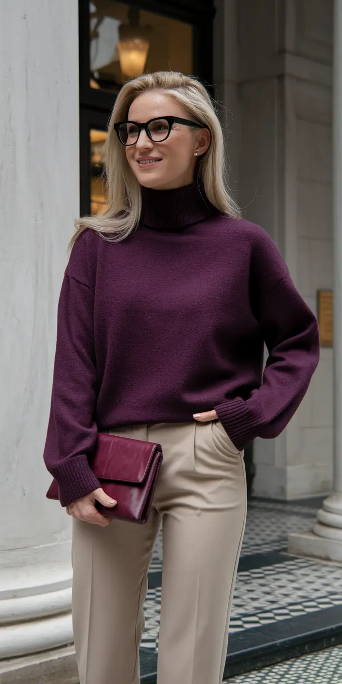 fall sweater outfits ideas 2025 Elegant Power in Plum