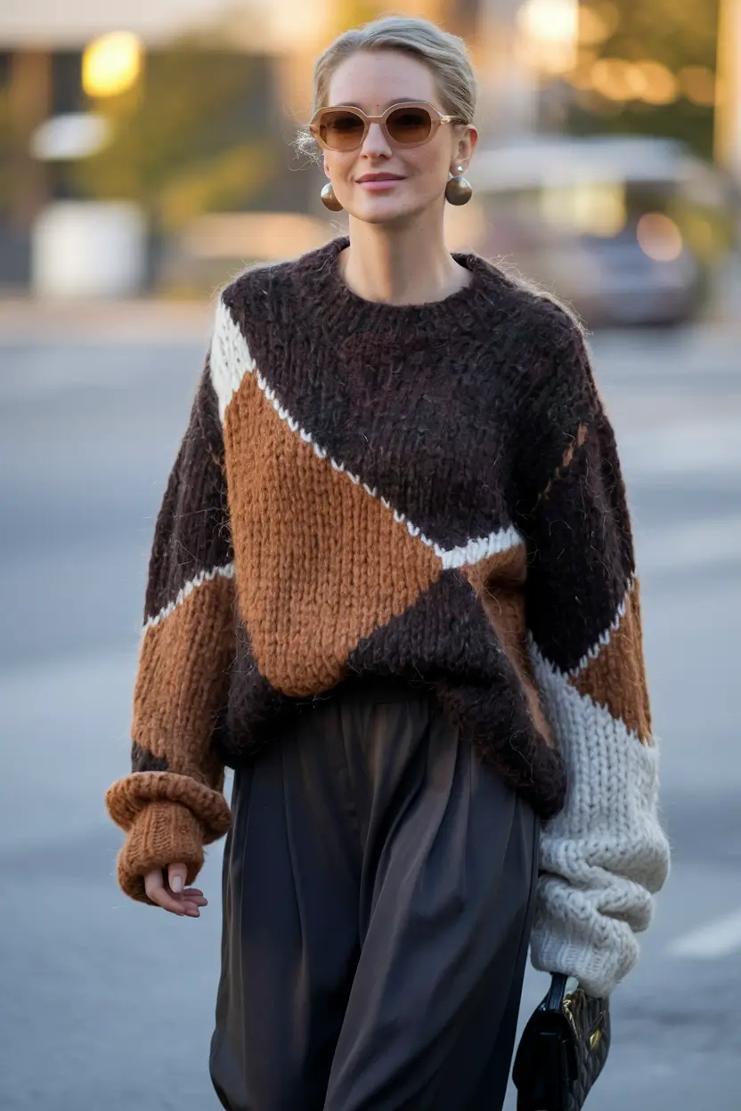 fall sweater outfits ideas 2025 Retro Geometric Vibes