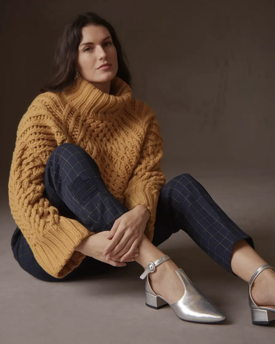 fall sweater outfits ideas 2025 Chunky Knit Meets Metallic Mood