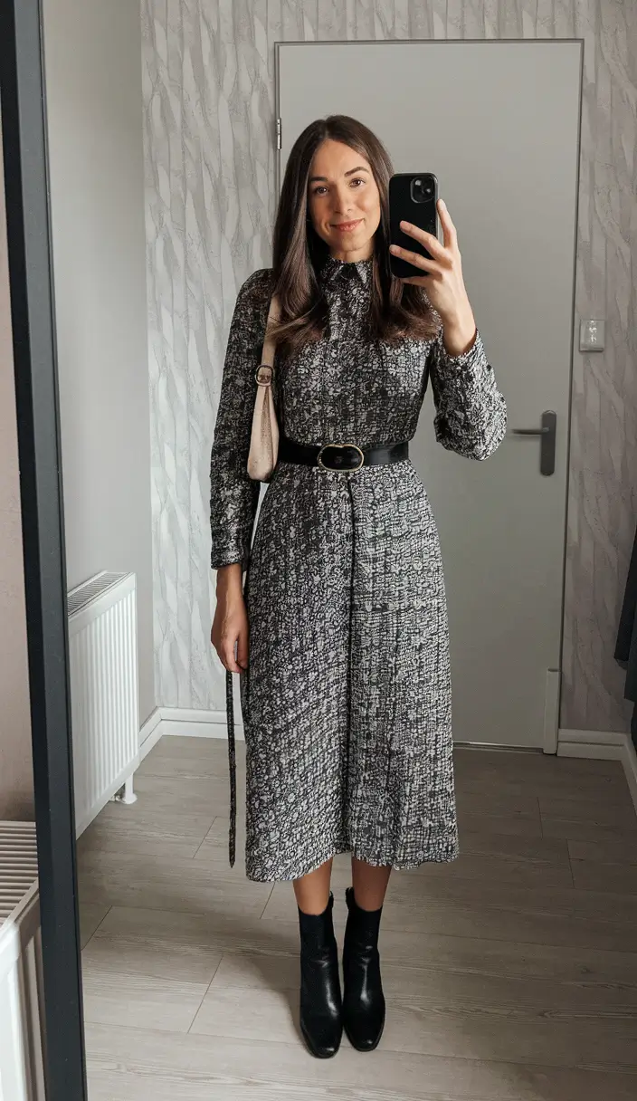 fall winter outfits ideas 2025 Vintage Flair in Monochrome Print