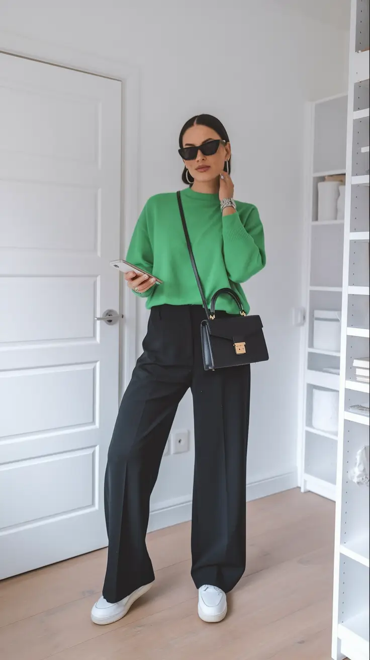 fall winter outfits ideas 2025 Green Sweater Confidence