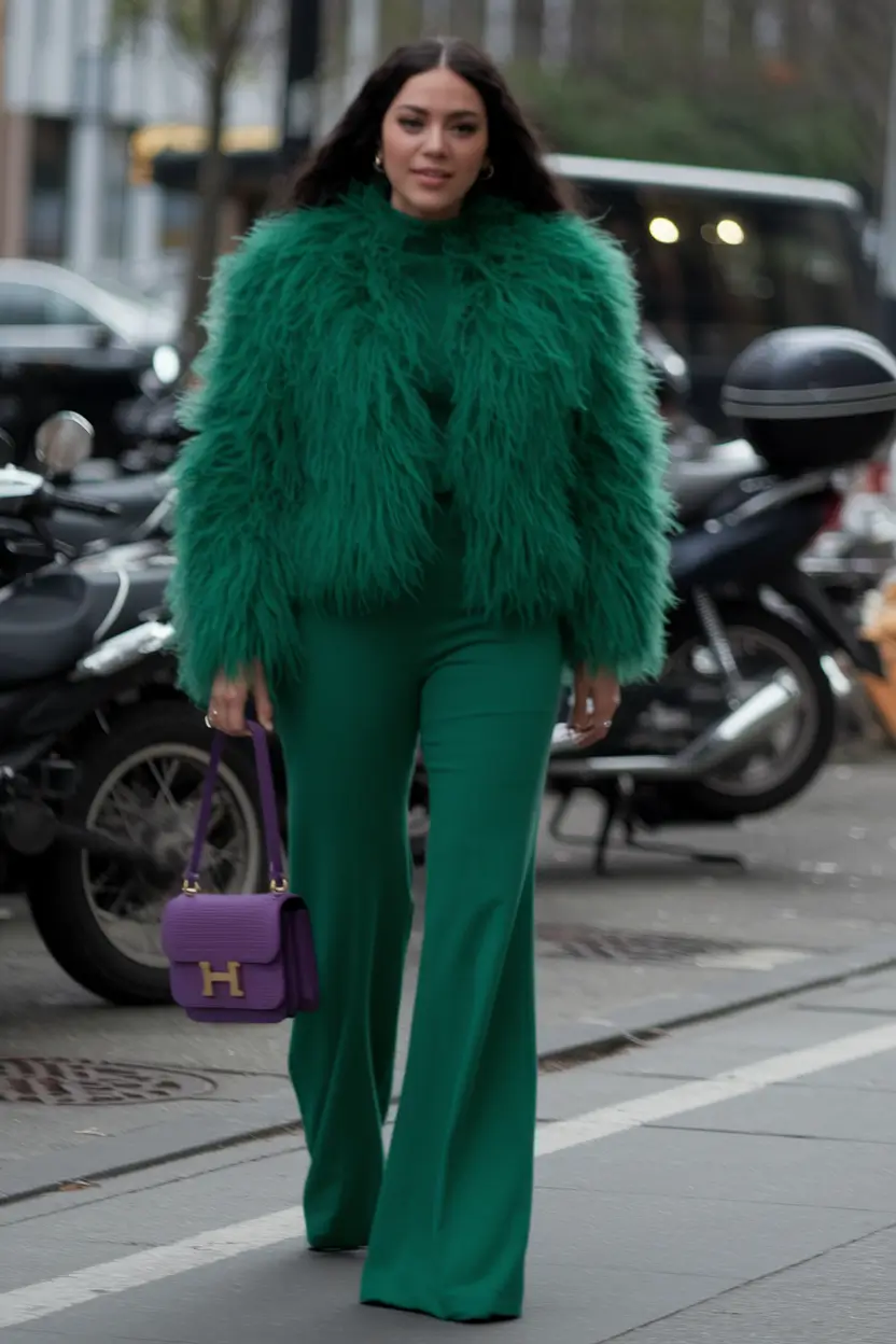 fall winter outfits ideas 2025 Green Monochrome Power Dressing with a Twist