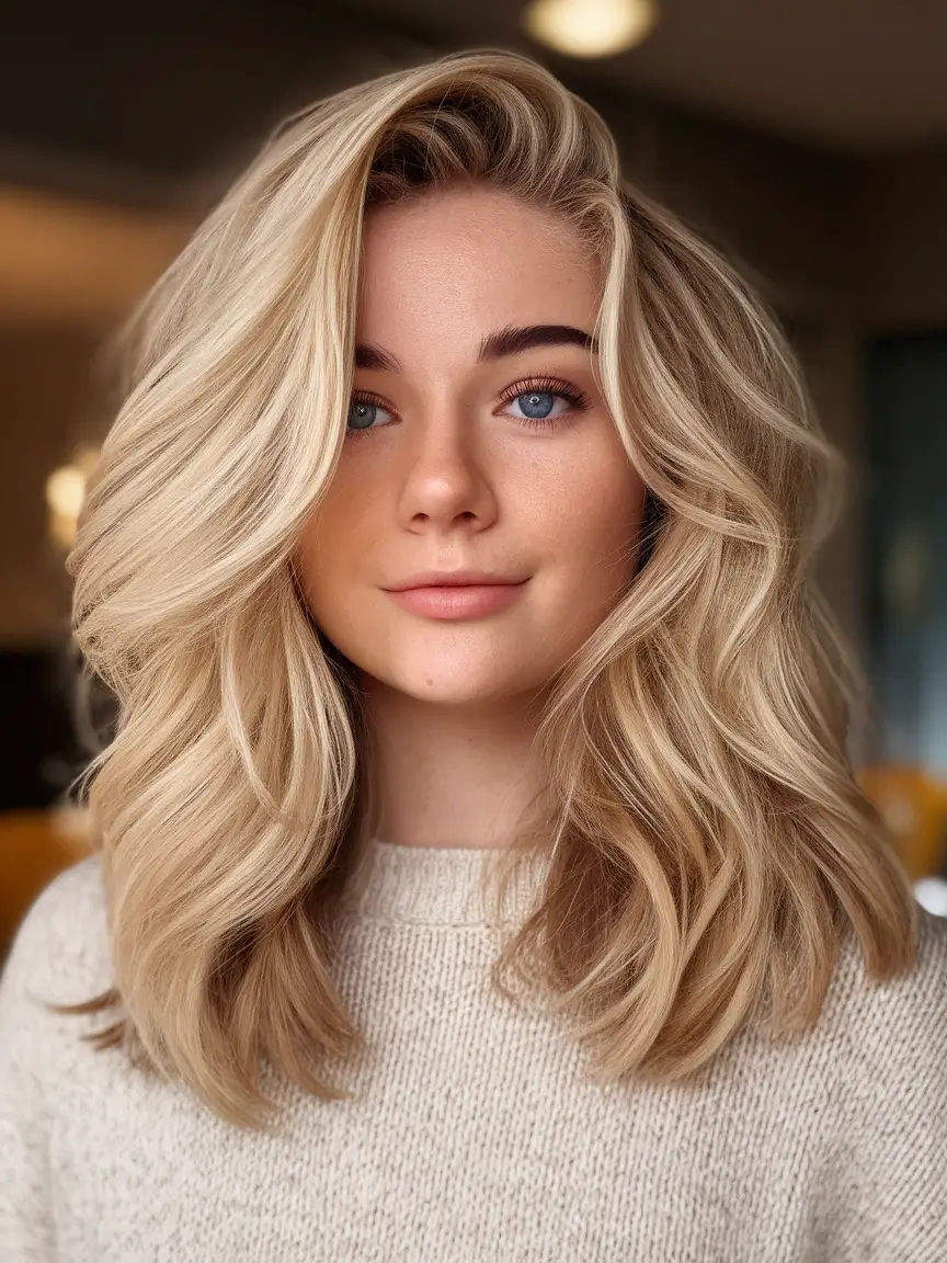fall hair color for blondes caramel balayage side swept
