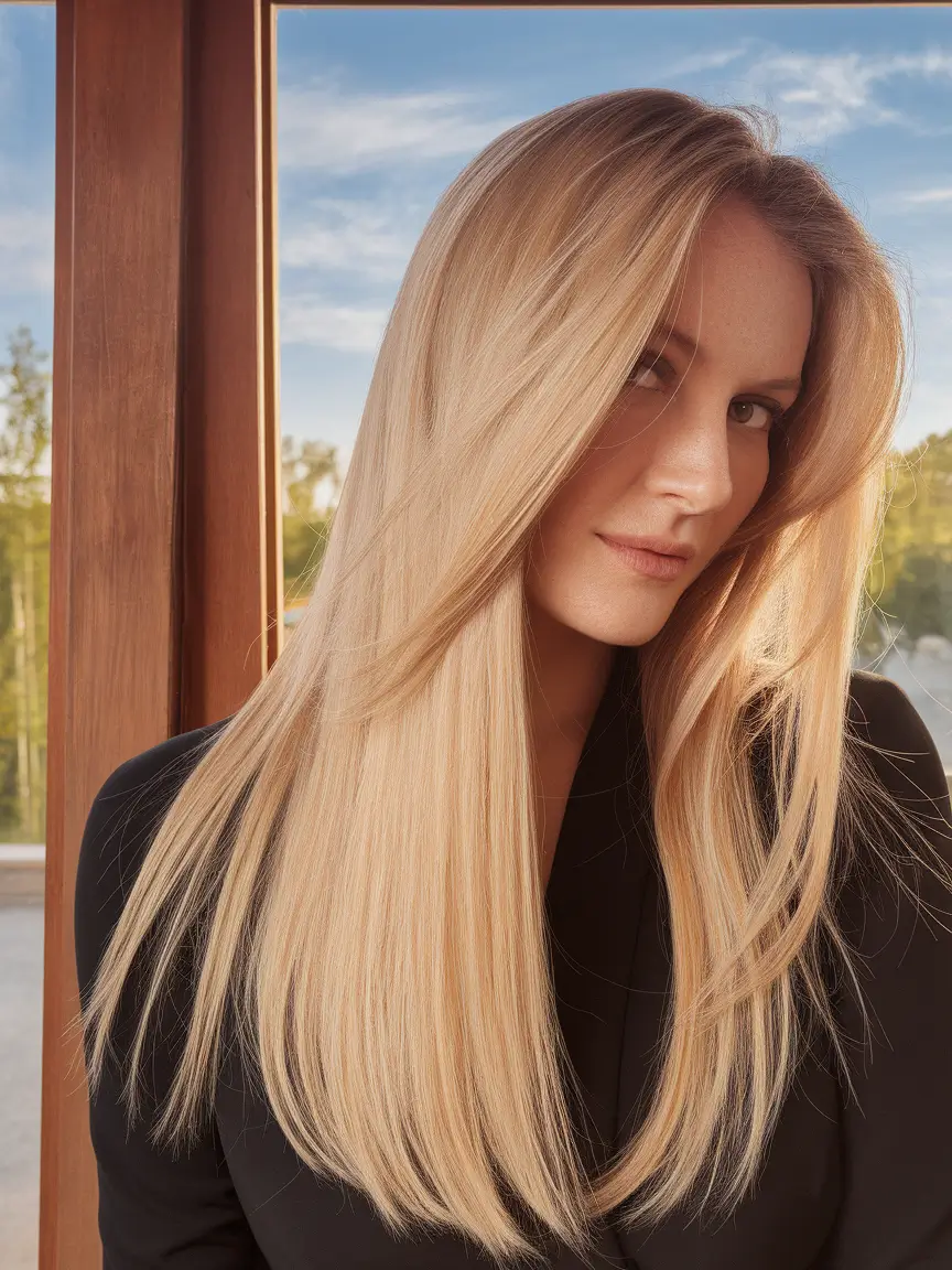 fall hair color for blondes long straight caramel red low lights