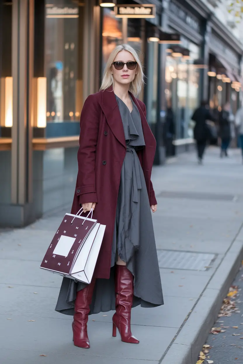 Layers Burgundy Trench & Sidewalk Drama