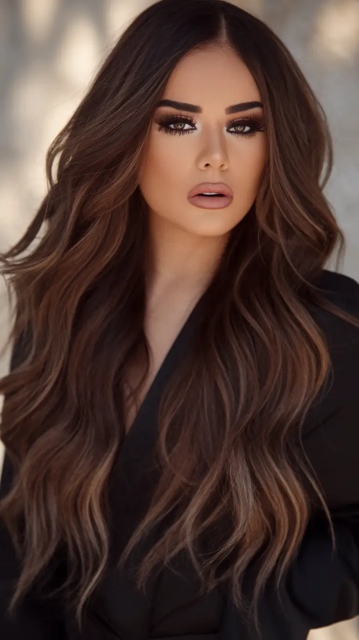 Long Fall Hairstyles to Love in 2025 - Deep Brunette with Subtle Caramel Veins