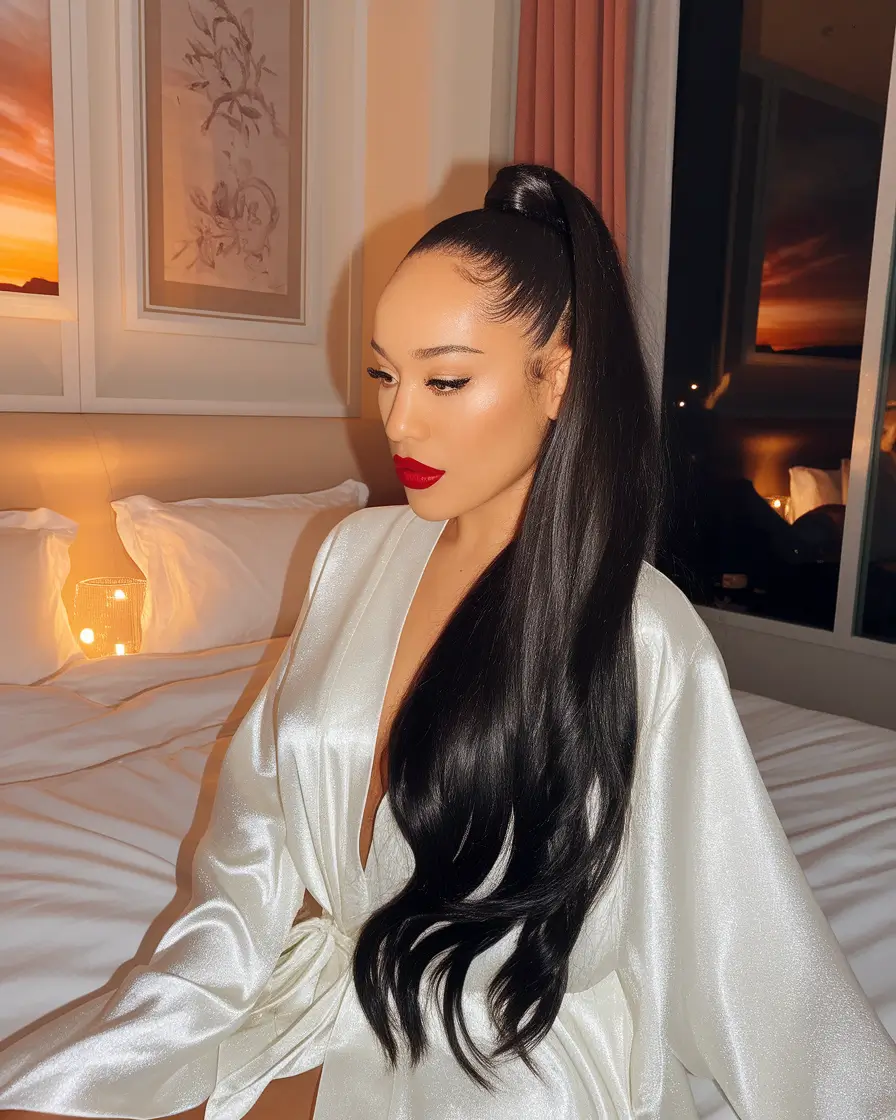 long fall hairstyles to love in 2025 Glossy High Ponytail for Sleek Fall Glam