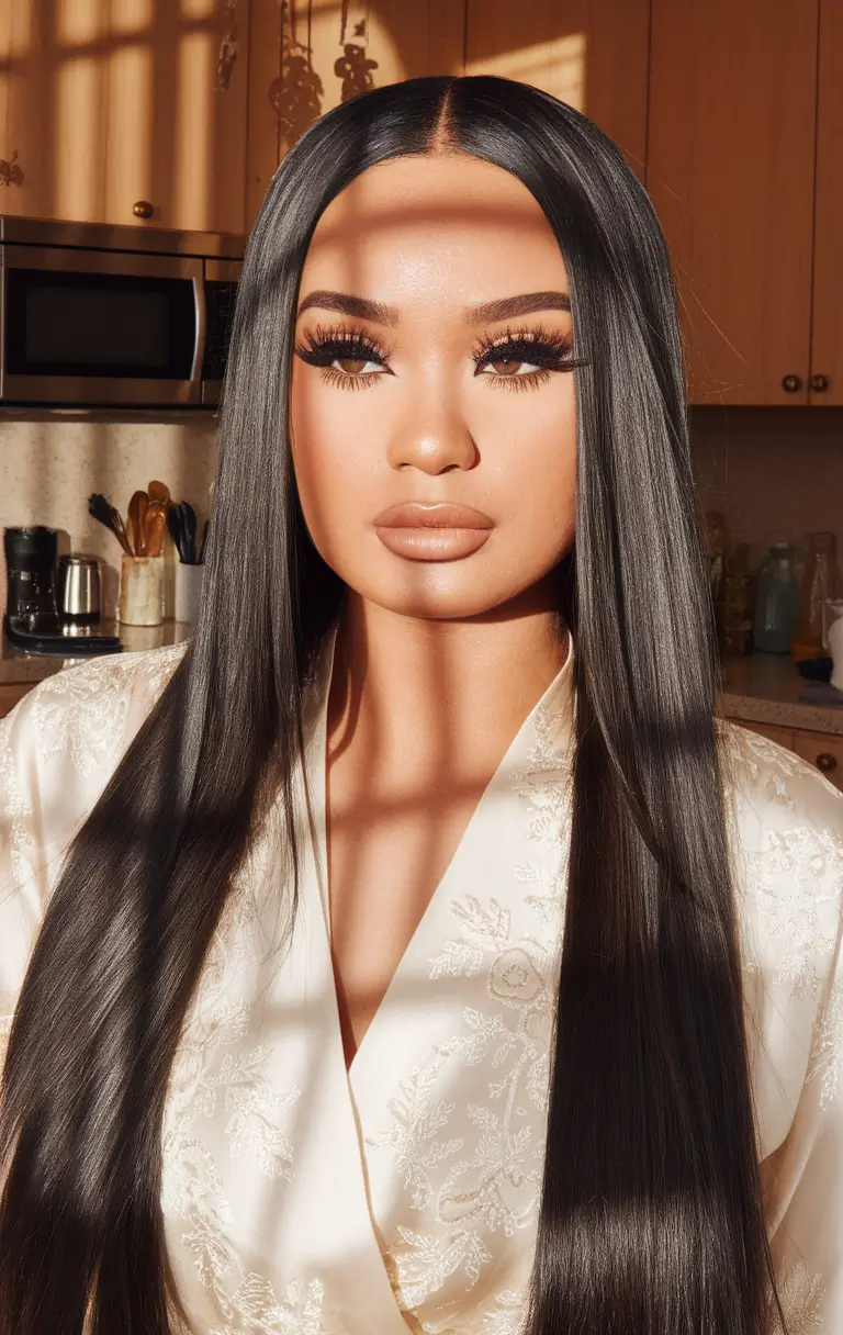 long fall hairstyles to love in 2025 Pin-Straight Shine with a Middle Part