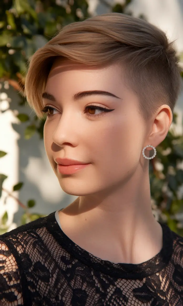 fall pixie haircut Sleek Fade with Side Volume