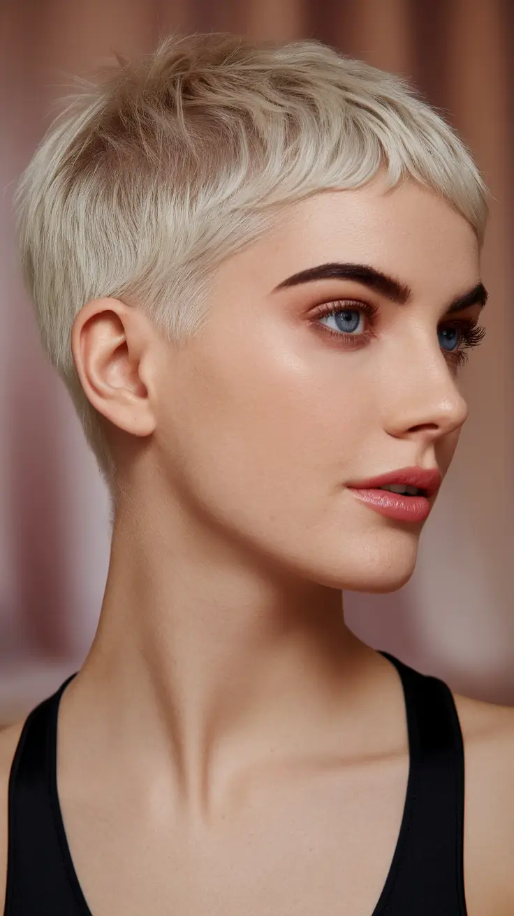 fall pixie haircut Soft Frosted Pixie with Tapered Edges