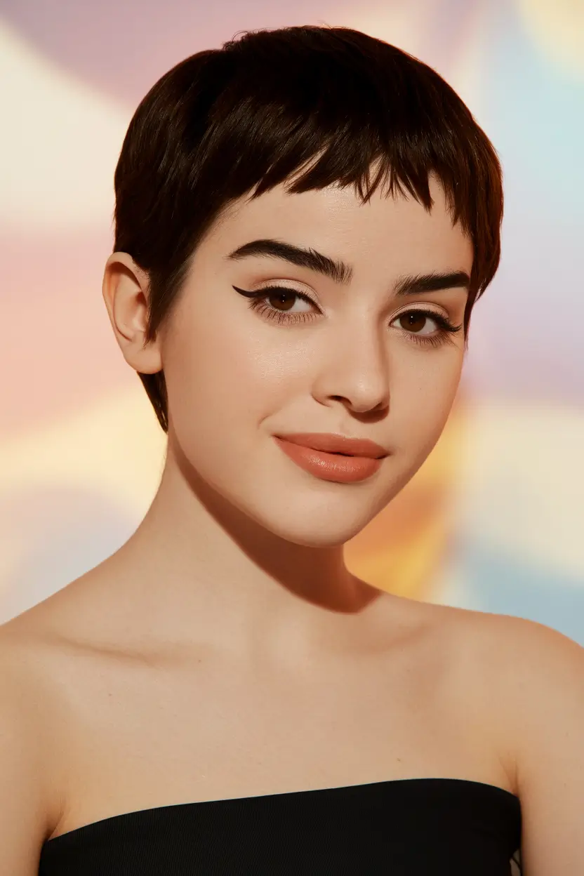 fall pixie haircut French Micro Fringe with Retro Charm