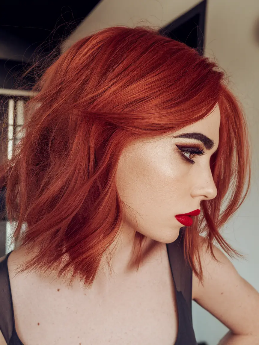 Must-Try Fall Red Hair Colors for Redheads 2025 Softly Tousled Bright Copper Lob