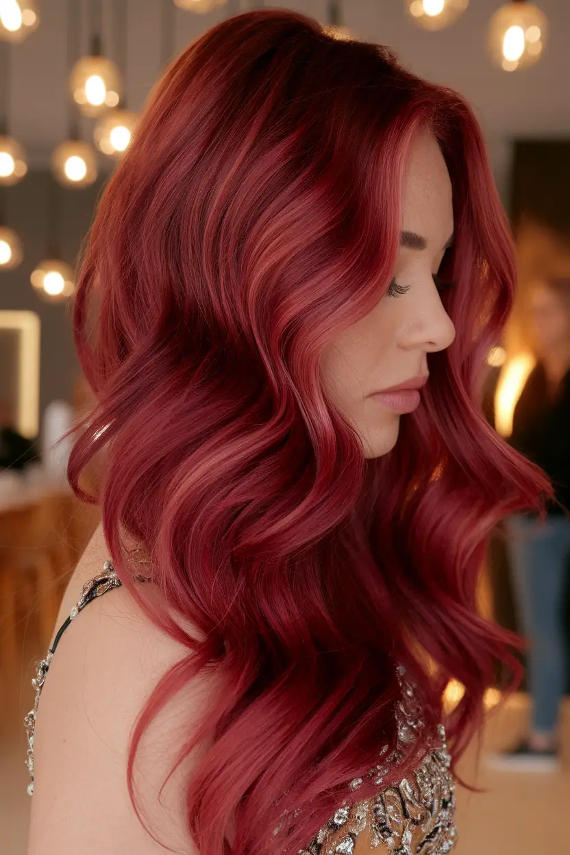 Must-Try Fall Red Hair Colors for Redheads 2025 Glamorous Cherry Waves with Dimensional Shine