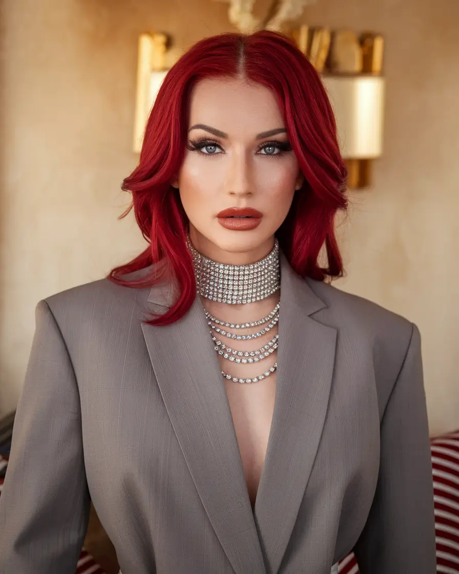 Must-Try Fall Red Hair Colors for Redheads 2025 Structured Red with Sleek Middle Part