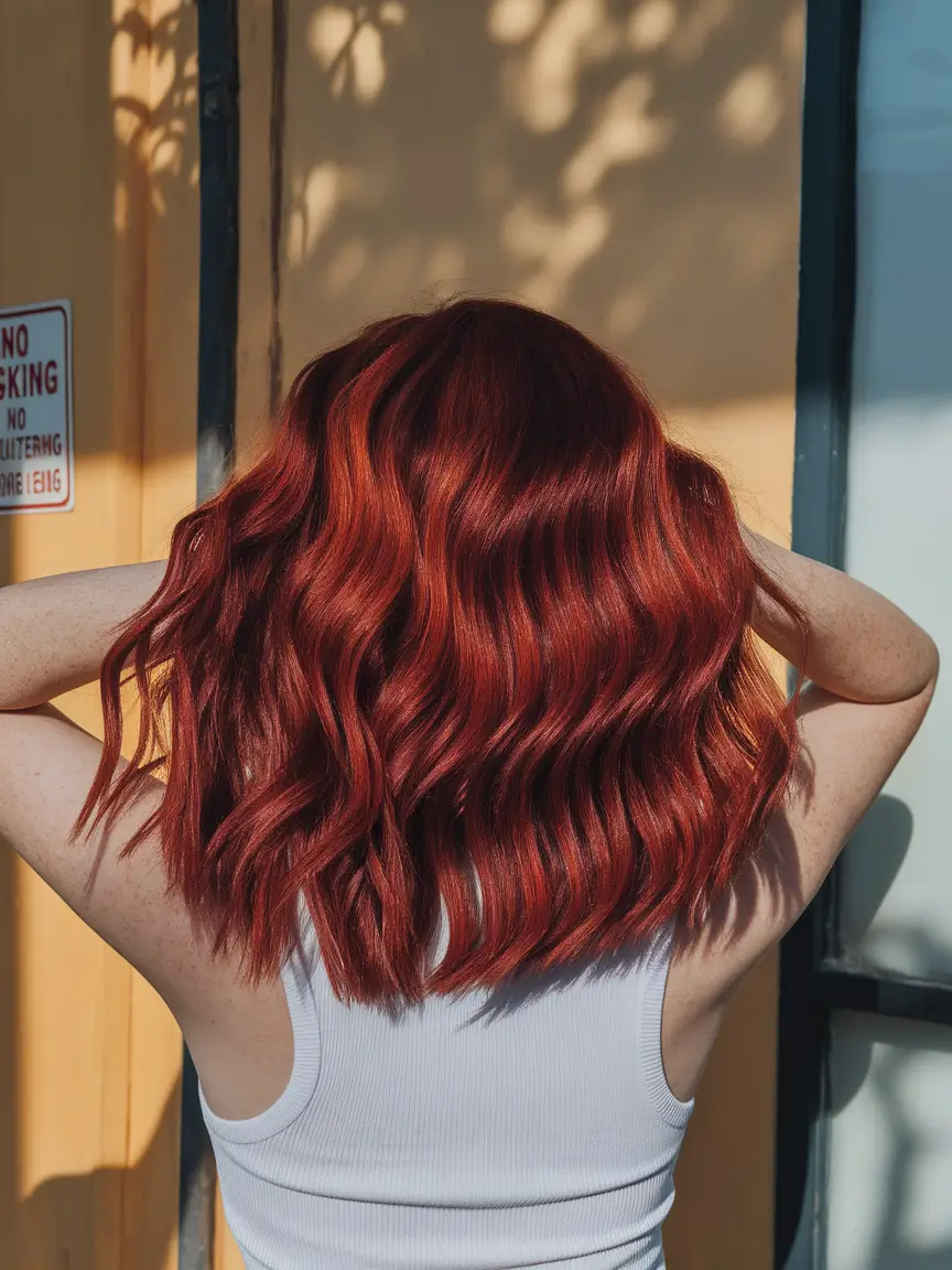 Must-Try Fall Red Hair Colors for Redheads 2025 Shiny Auburn Mid-Length With Soft Waves