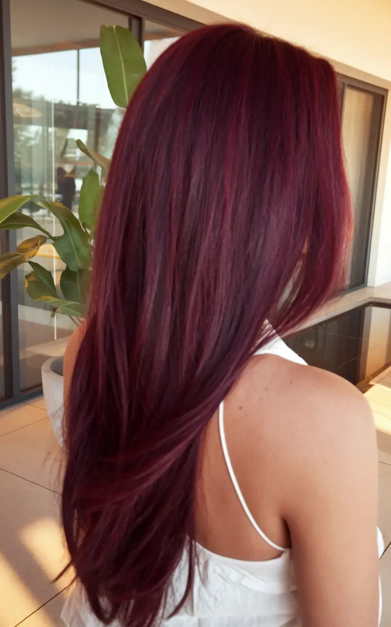 Must-Try Fall Red Hair Colors for Redheads 2025 Plum-Red Long Layers With Natural Flow