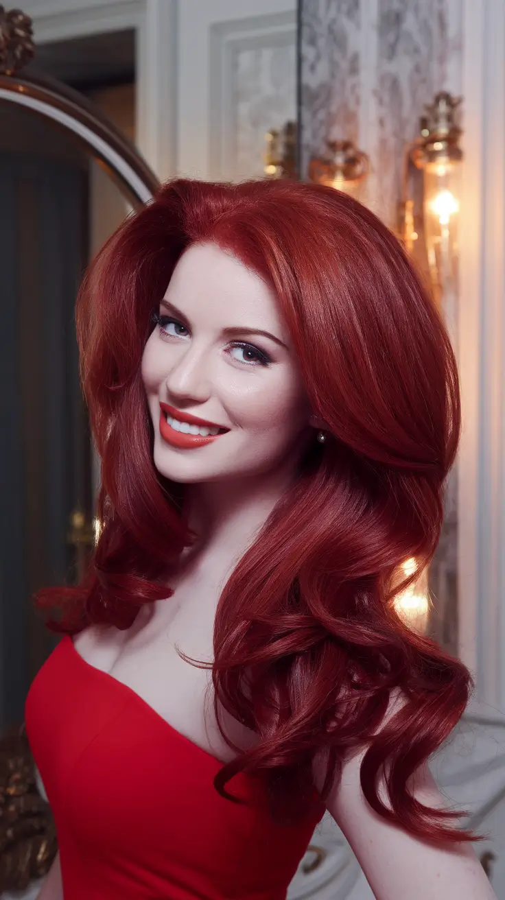 Must-Try Fall Red Hair Colors for Redheads 2025 Hollywood Volume in Scarlet Layers