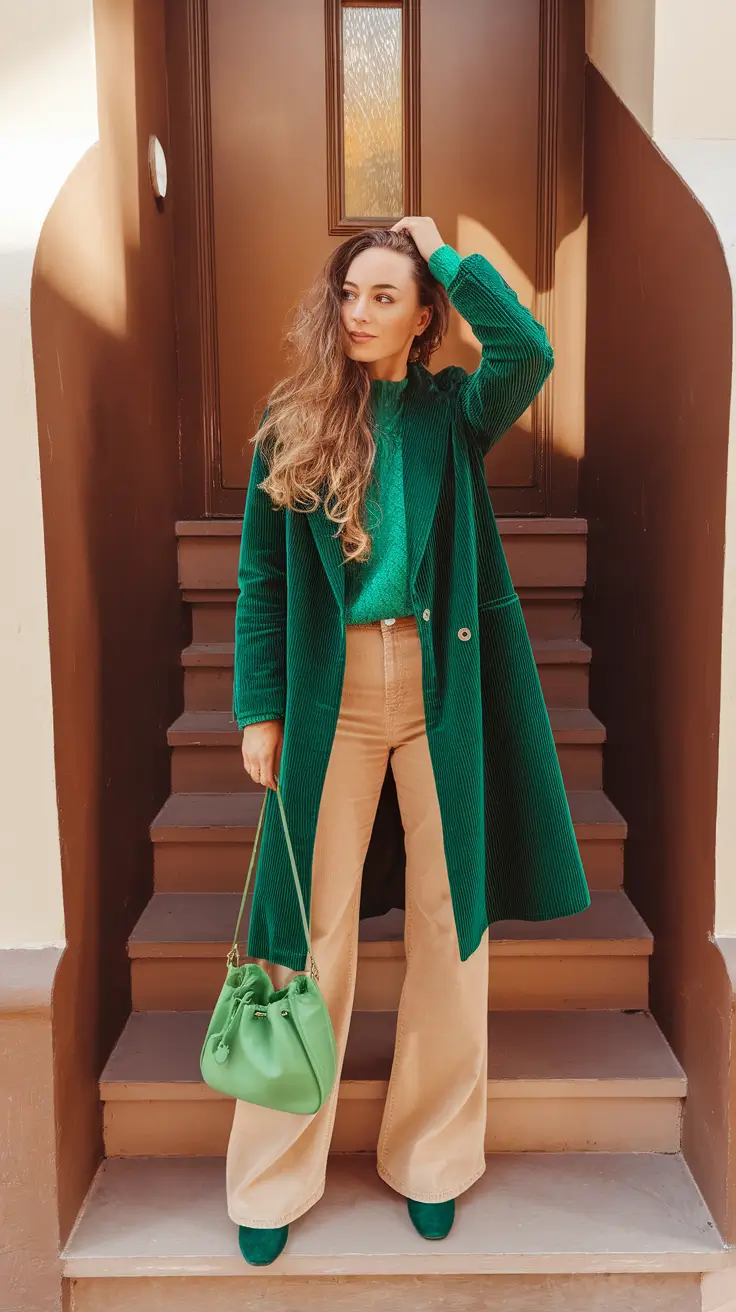 new ideas 2025 fall style for women – Emerald Monochrome Meets Café Neutrals