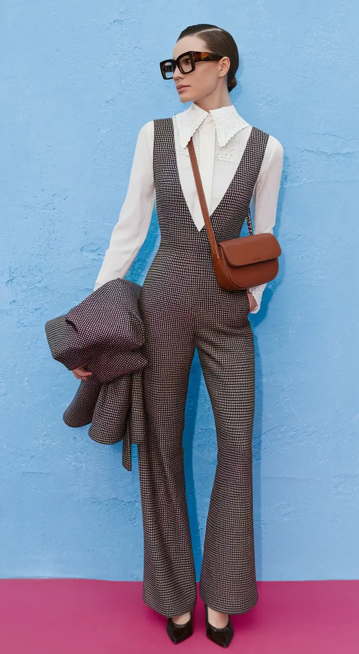 new ideas 2025 fall style for women – Retro Houndstooth Jumpsuit for Bold Days