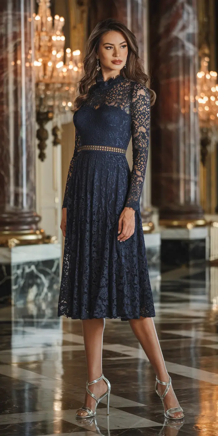 october wedding guest outfits Regal Navy Lace Fit for a Palace