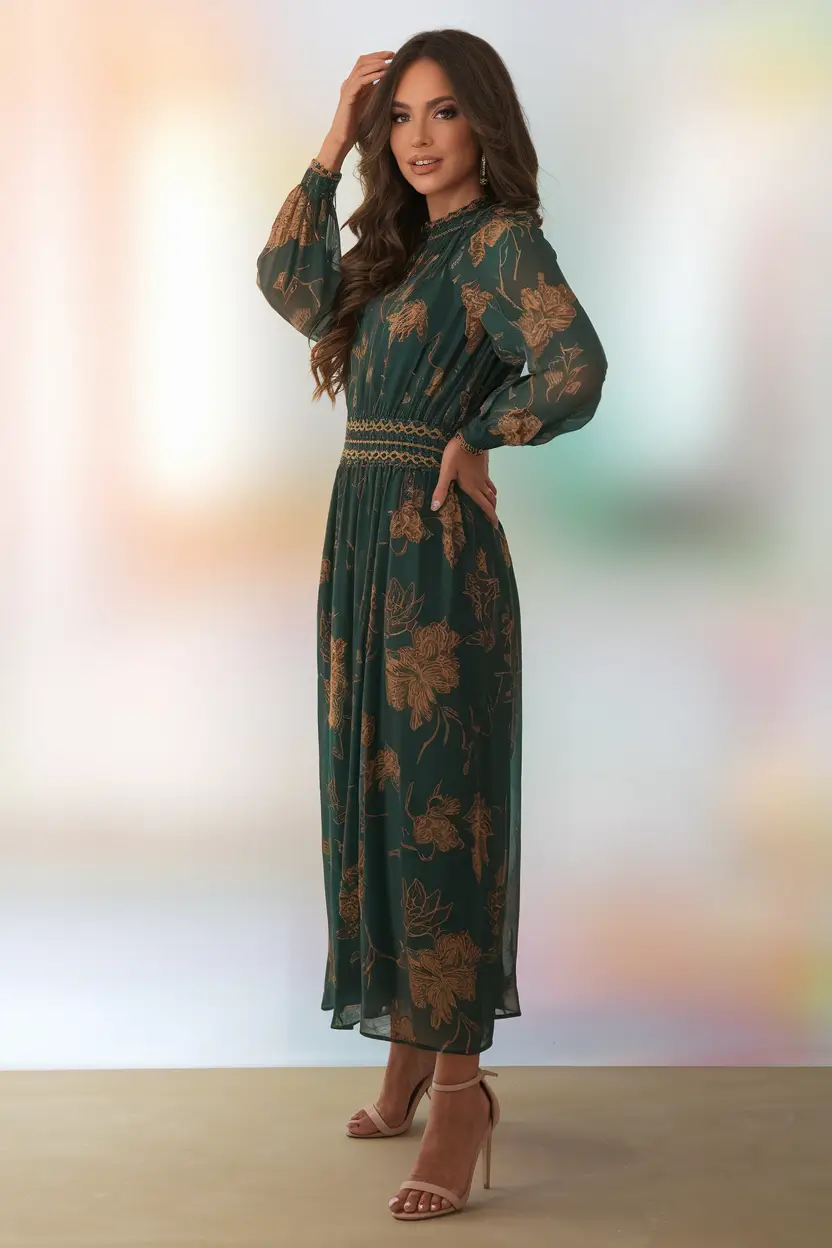 october wedding guest outfits ideas 2025 Botanical Romance in Forest Green
