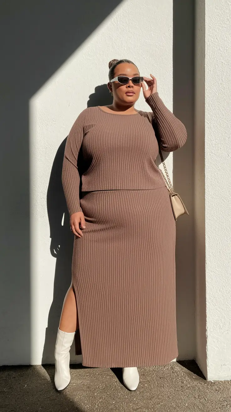 plus size fall fashion ideas 2025 Cocoa Ribbed Elegance