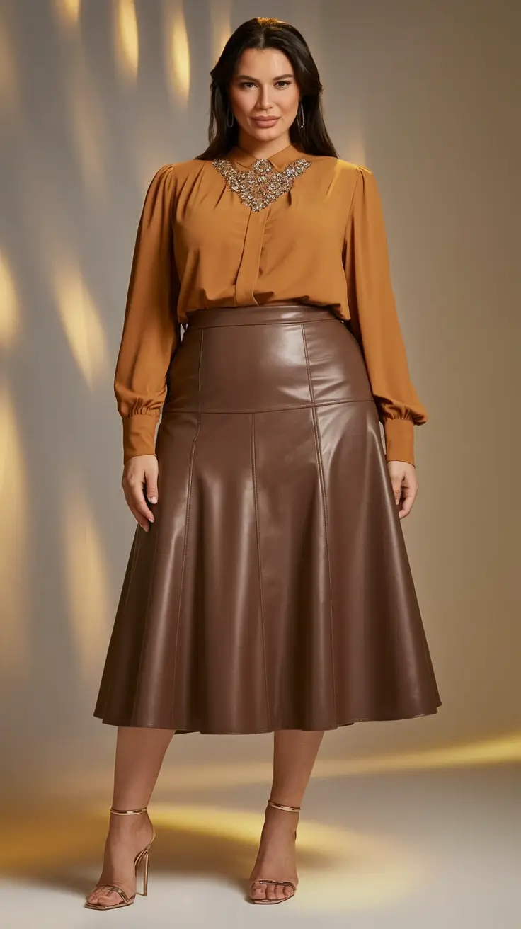 plus size fall fashion ideas 2025 Golden Caramel After-Hours