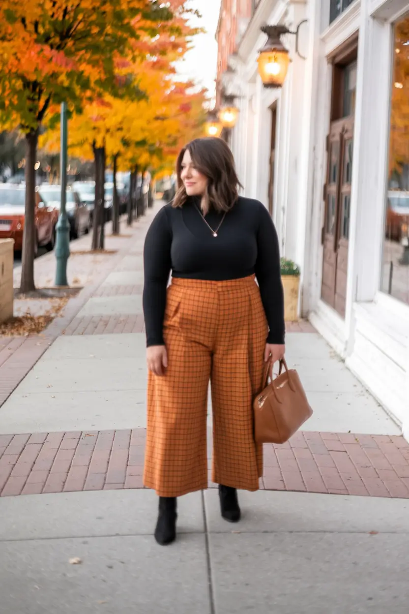 plus size fall fashion ideas 2025 Pumpkin-Patch Plaid Remix