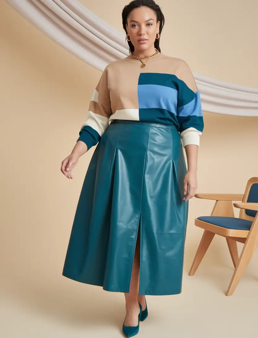 plus size fall fashion ideas 2025 Teal Color-Block Chic