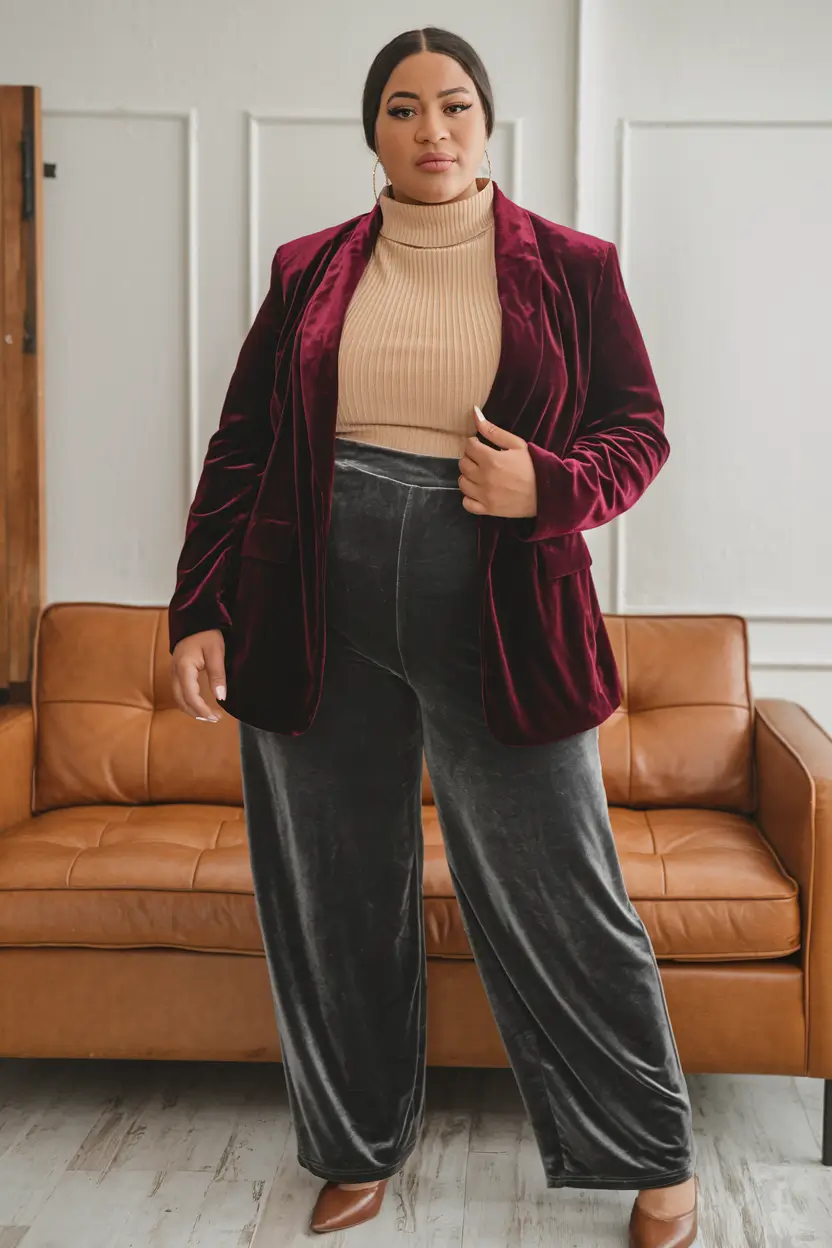 plus size fall fashion ideas 2025 Velvet Power Suit