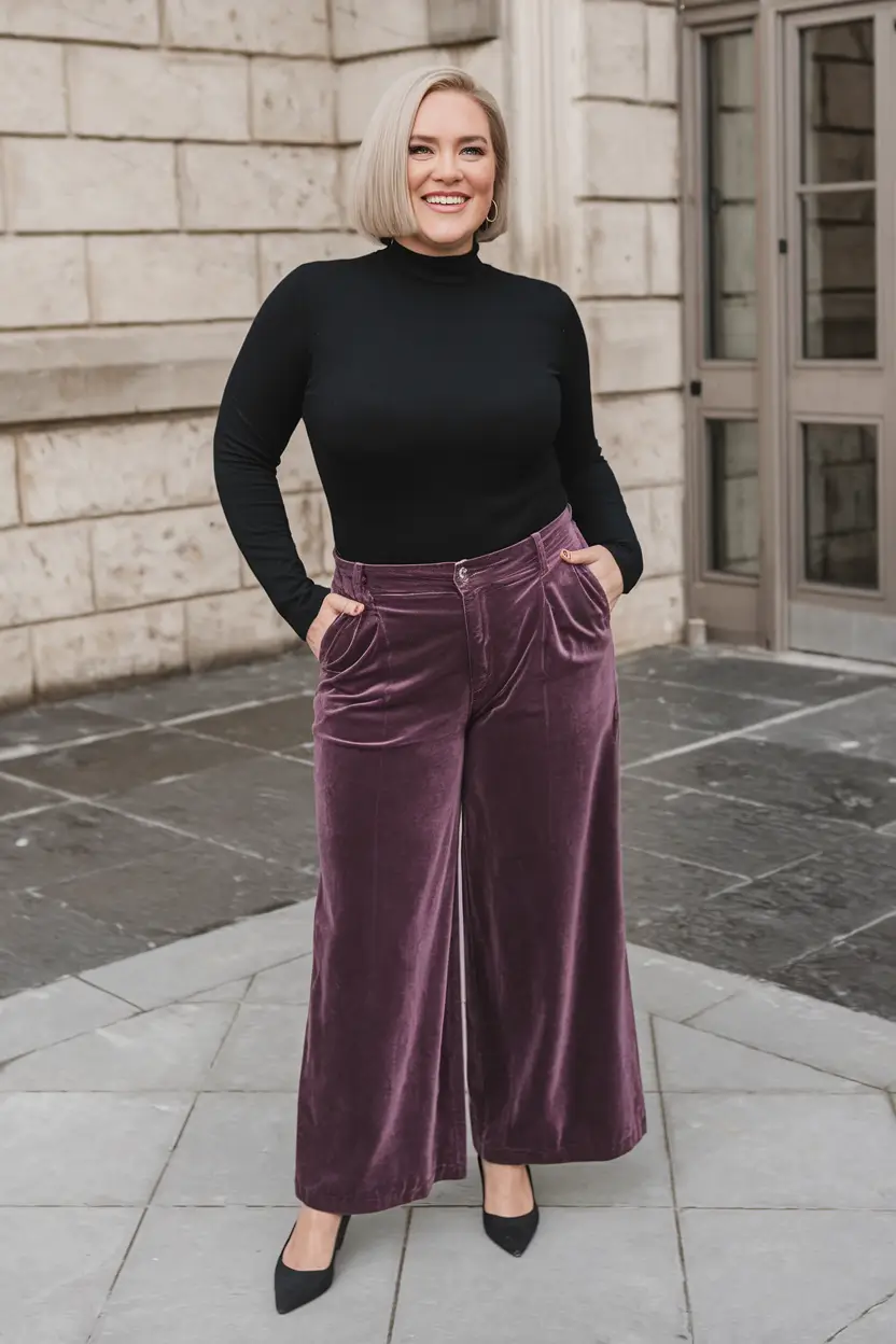 plus size fall fashion ideas 2025 Plum Velvet & Midnight Knit