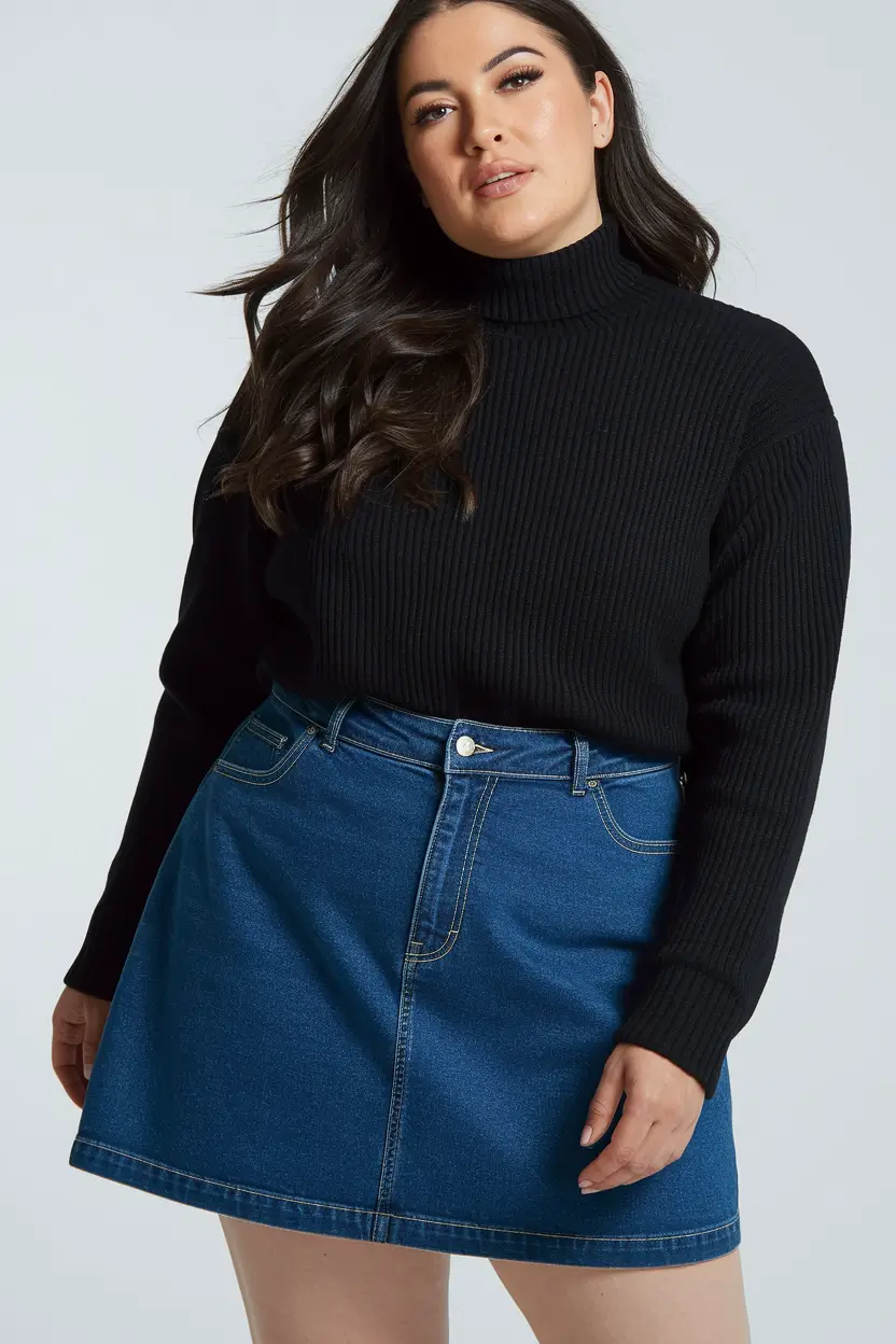plus size fall fashion ideas 2025 Turtleneck & Denim Mini Refresh