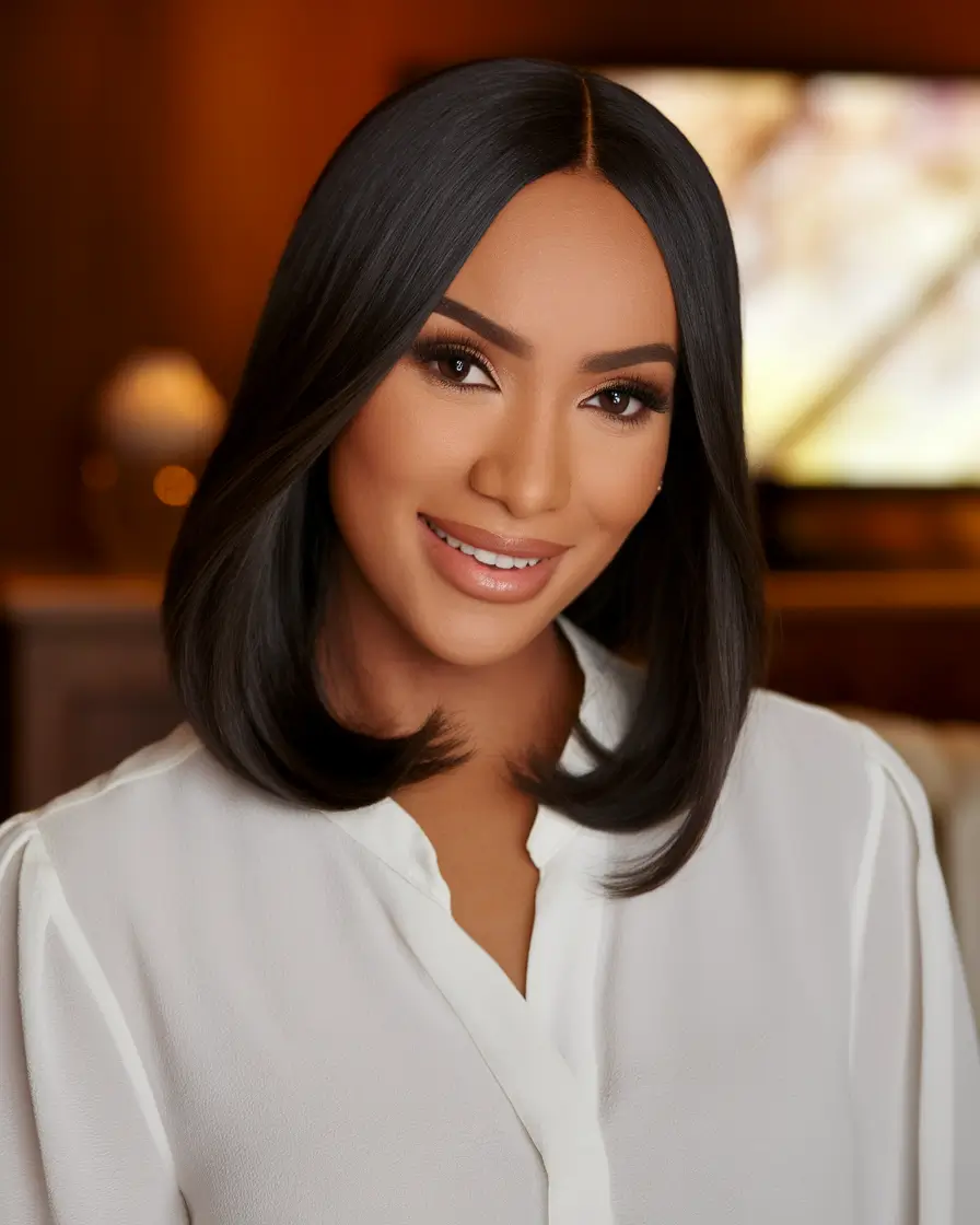 september hair color ideas - fall trends for 2025 Glossy Jet Black with a Classic Blowout