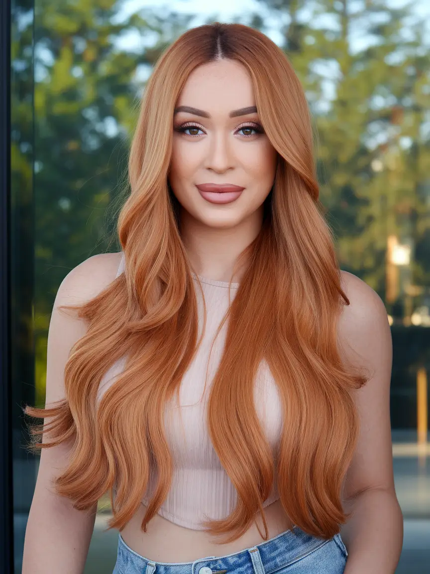 september hair color ideas - fall trends for 2025 Glossy Cinnamon Copper with Full Volume