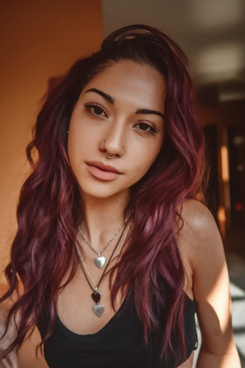 september hair color ideas - fall trends for 2025 Mulled Wine Burgundy with Beachy Texture