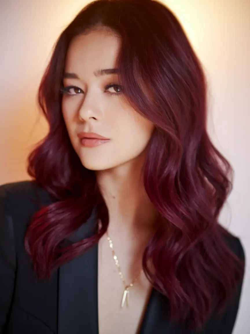 september hair color ideas - fall trends for 2025 Dark Mulberry Red with Soft Depth
