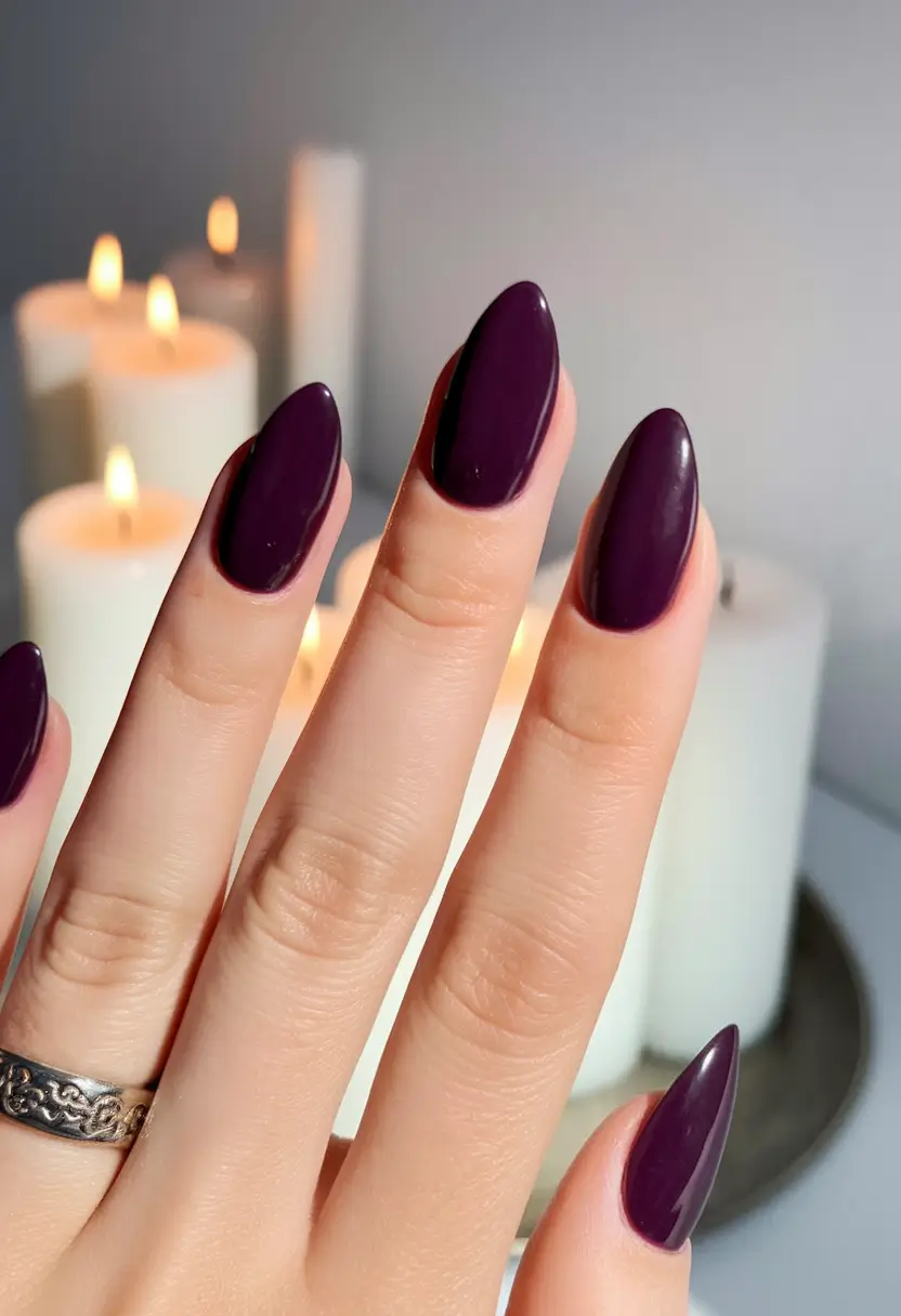 september nails color fall short almond Plum Almond Drama for Candlelight Vibes