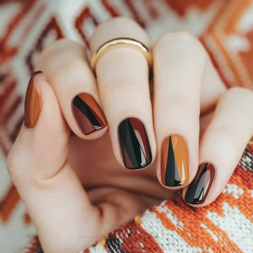 september nails color fall dip short square graphic angles espresso burnt amber