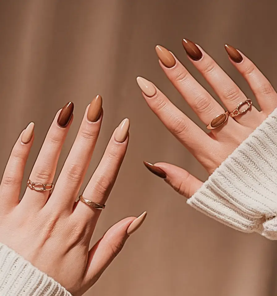 september nails color fall short almond cocoa gradient ombre