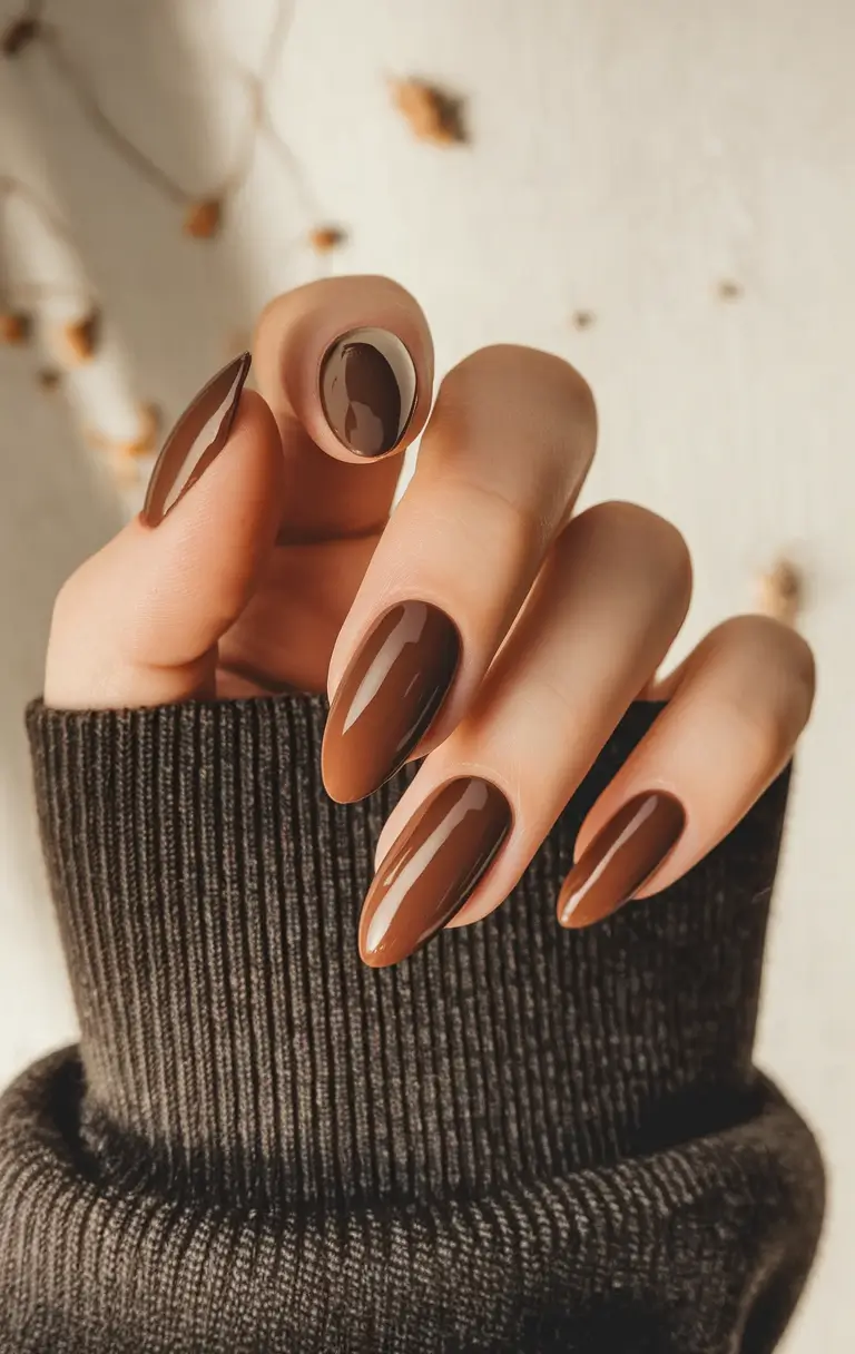 september nails color fall short almond glossy mocha drama