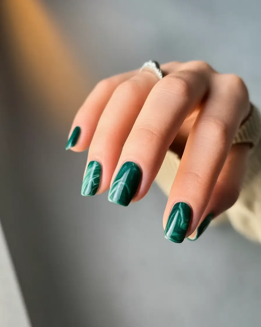 september nails color fall dip short Malachite Marble for an Earthy Edge