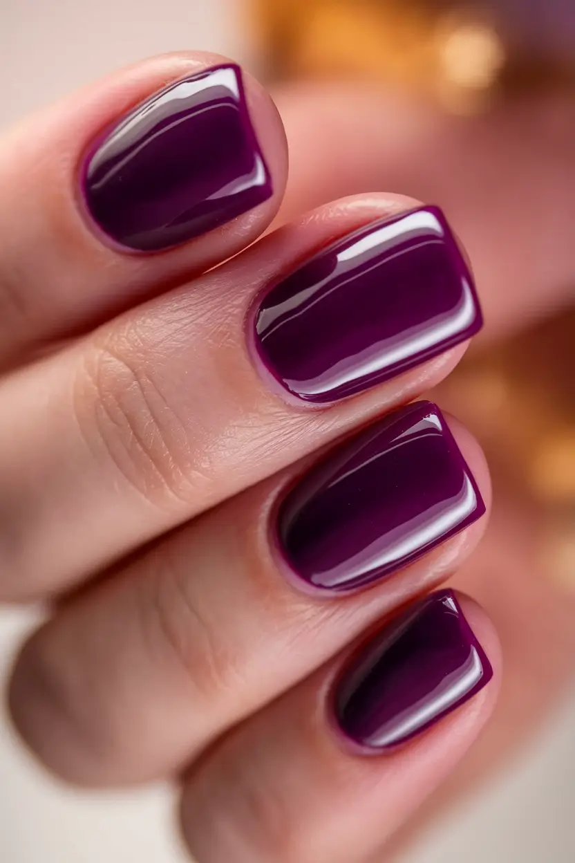 september nails color fall short square Deep Purple Short Square for a Luxe Finish