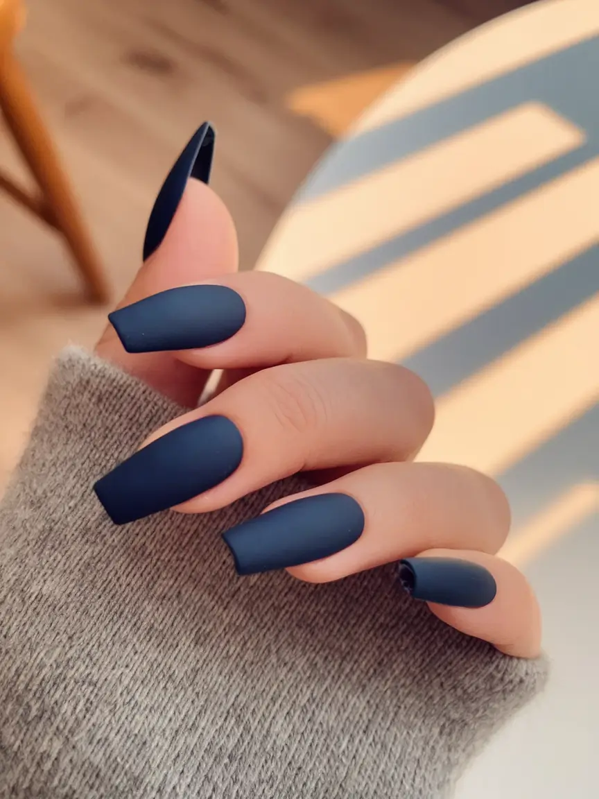 September nails design - fall trends for 2025 Midnight Matte: The New Blue Classic